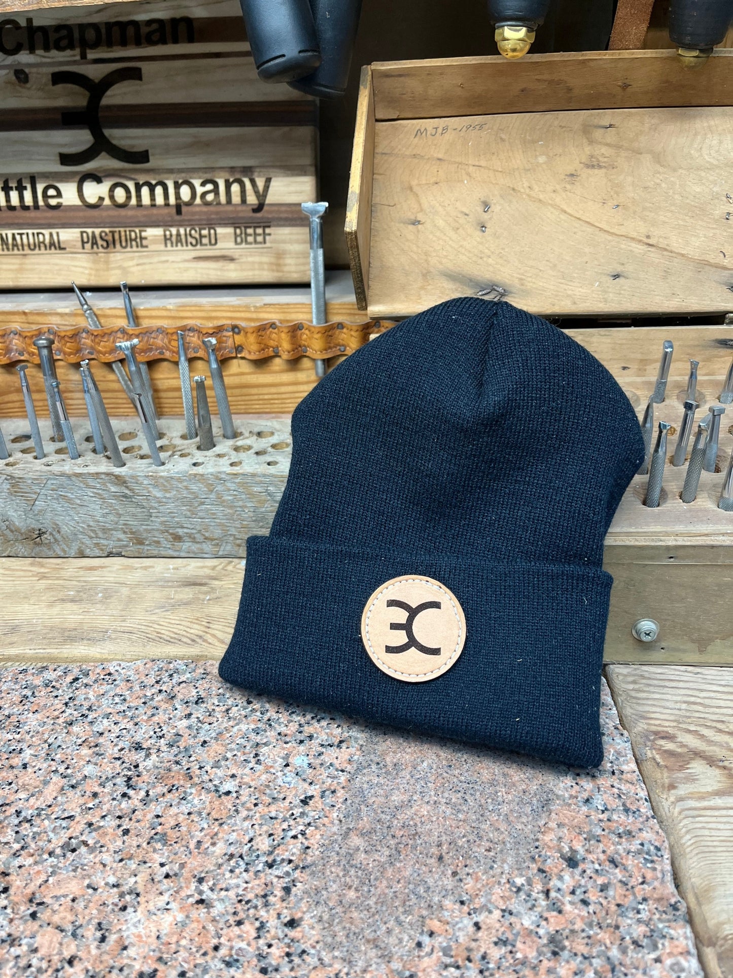 Leather Patch Beanie