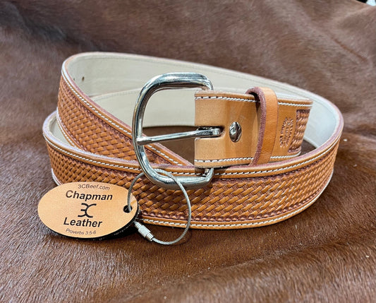 Basket Stamped Leather Belt